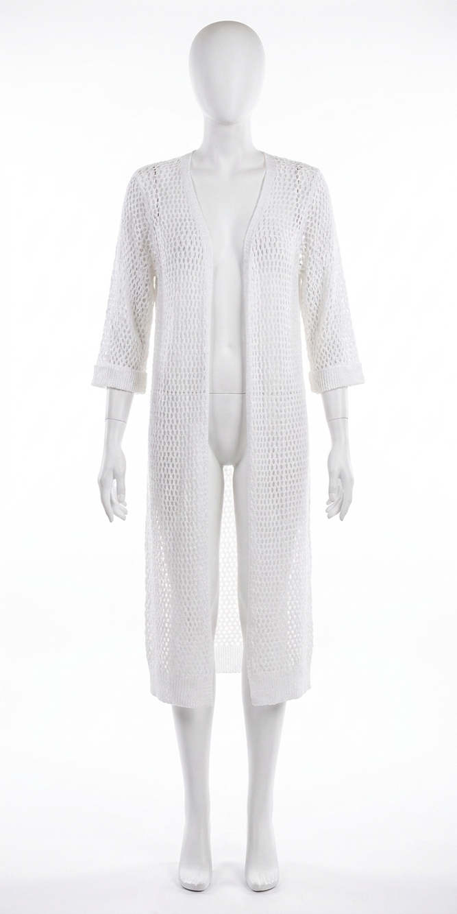 NEW GIGI MODA ginavra knitted mesh maxi open jacket in white